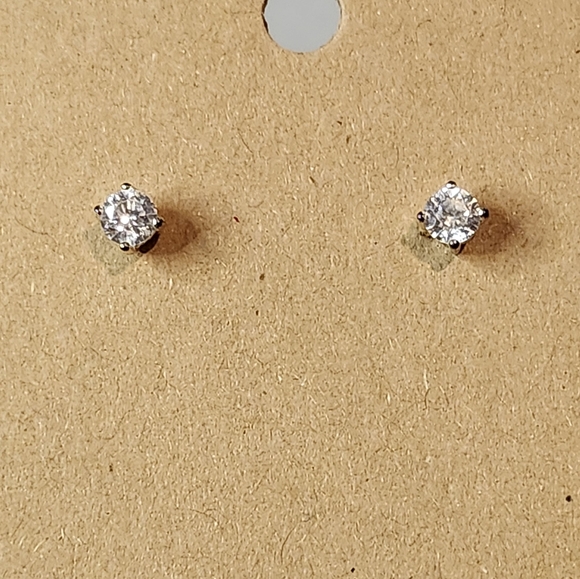 Sterling Silver and 3mm Cubic Zirconia Studs - Picture 3 of 4
